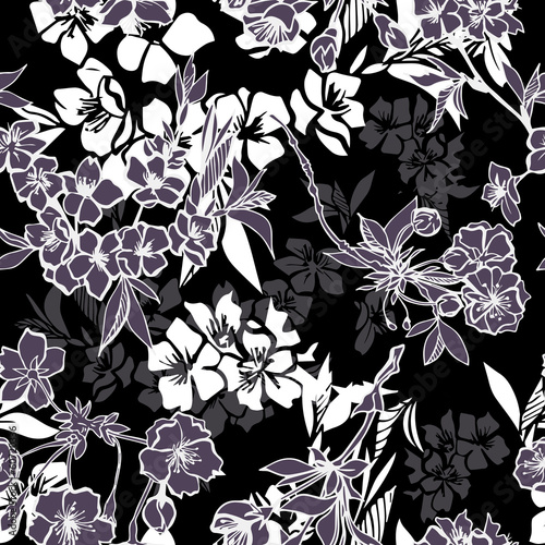 Seamless pattern with blossoming cherry or sakura