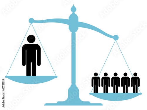 Unbalanced scale with a single man and a group