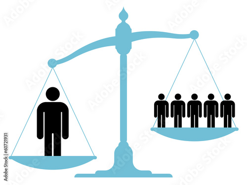 Unbalanced scale with a single man and a group