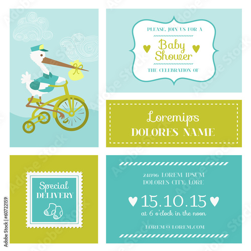 Baby Shower or Arrival Card with Stork - in vector