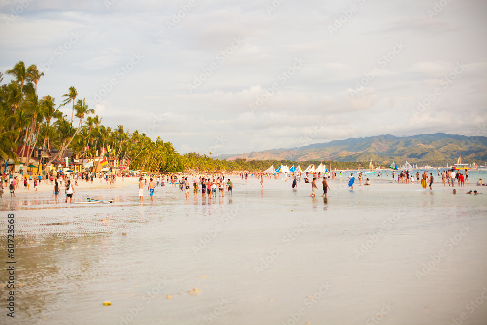 Crowded beach on the island of Boracay, Philippines