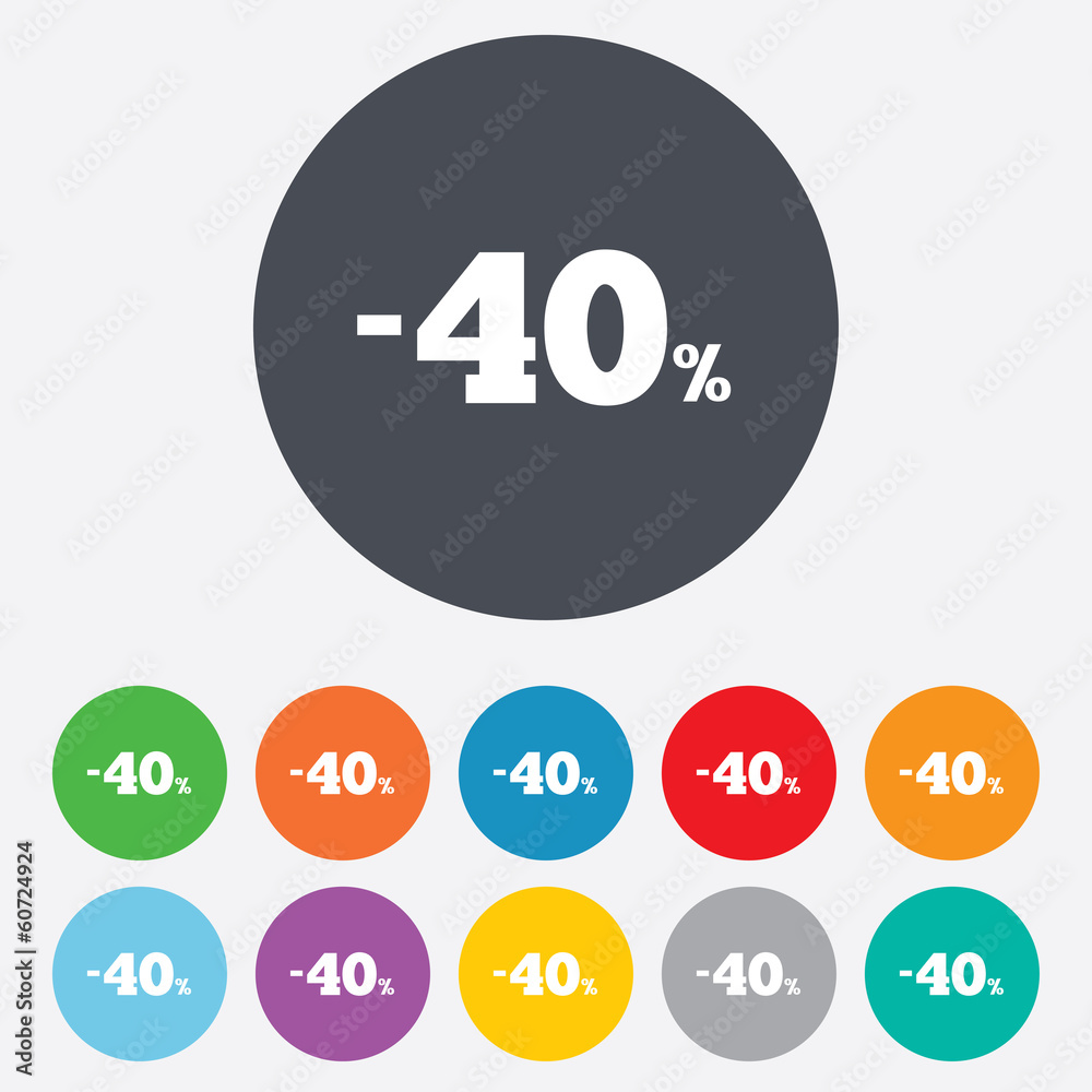 40 percent discount sign icon. Sale symbol. 40 percent discount sign icon. Sale symbol.