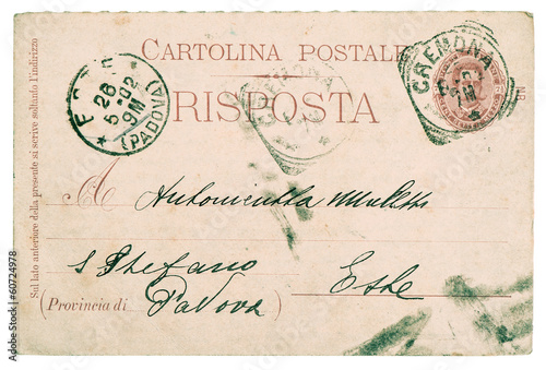 postcard. old used italian handwritten letter