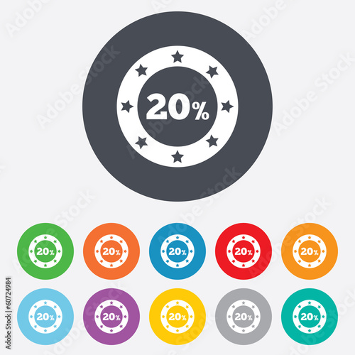 20 percent discount sign icon. Sale symbol.