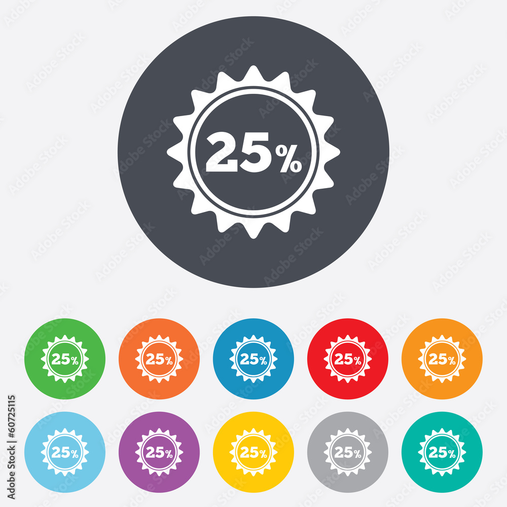 25 percent discount sign icon. Sale symbol. 25 percent discount sign icon. Sale symbol.