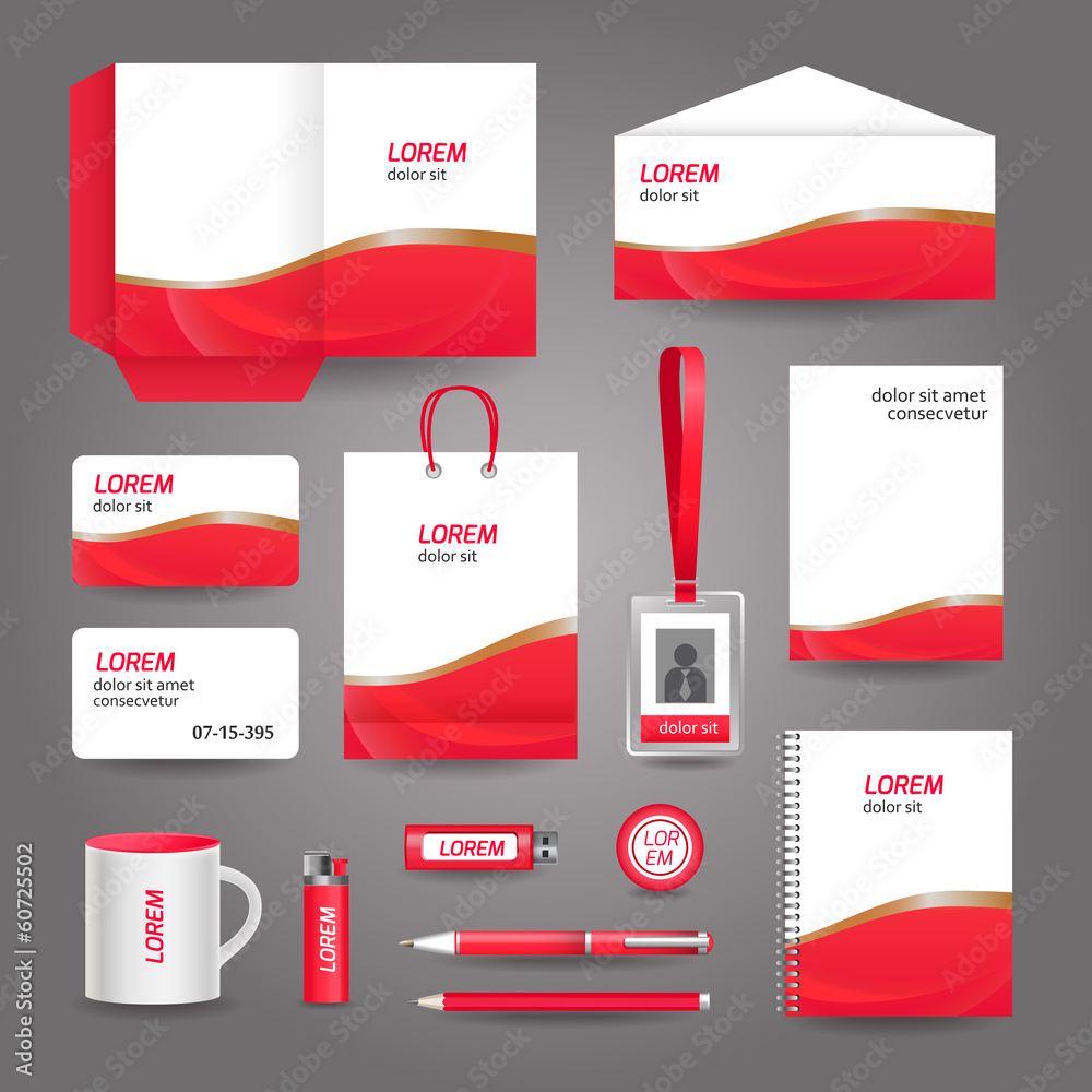 Red wavy abstract business stationery template