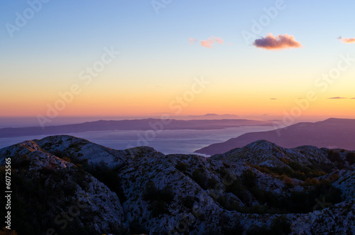 Sunset over Biokovo park mountains, Croatia