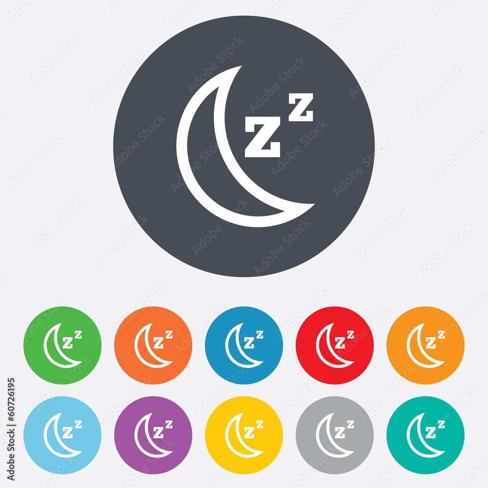 Naklejka Ikona znak uśpienia. Księżyc z przyciskiem zzz.