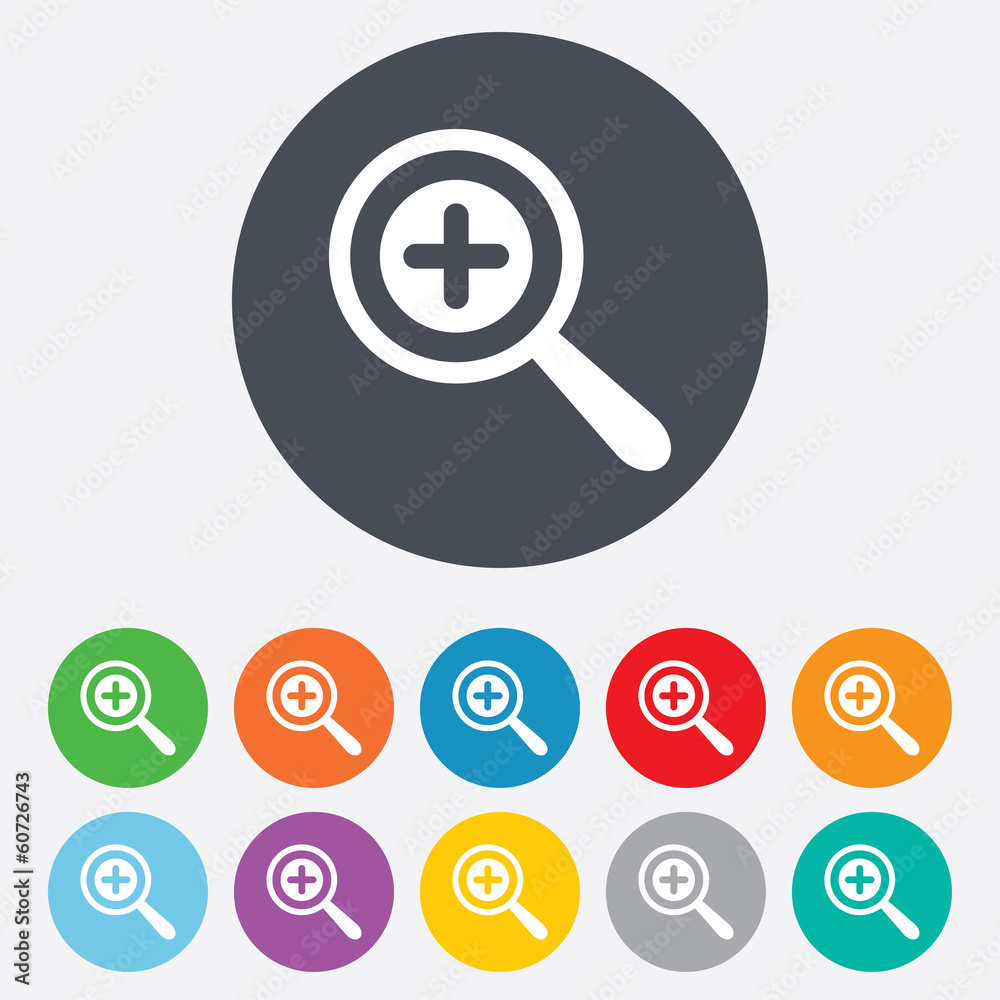 Magnifier glass sign icon. Zoom tool. Navigation Magnifier glass sign icon. Zoom tool. Navigation