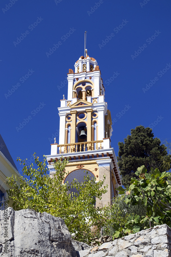 Church tower on the Symi island