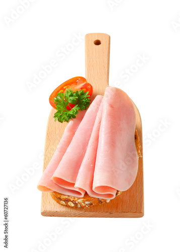 Bread with sliced ham