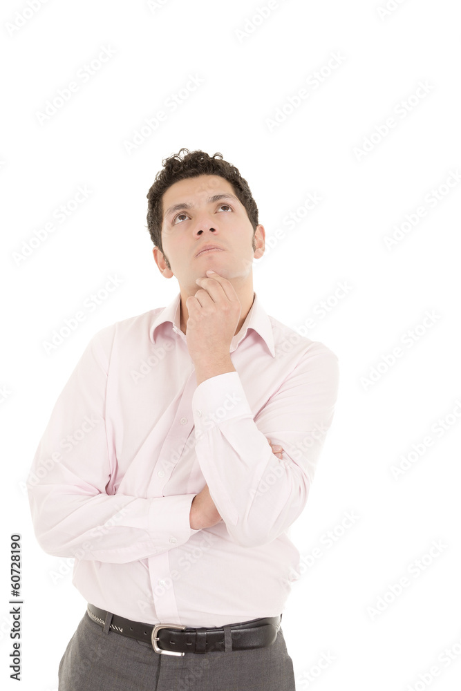 Hispanic thinking man isolated on white background. Hispanic thinking man isolated on white background.