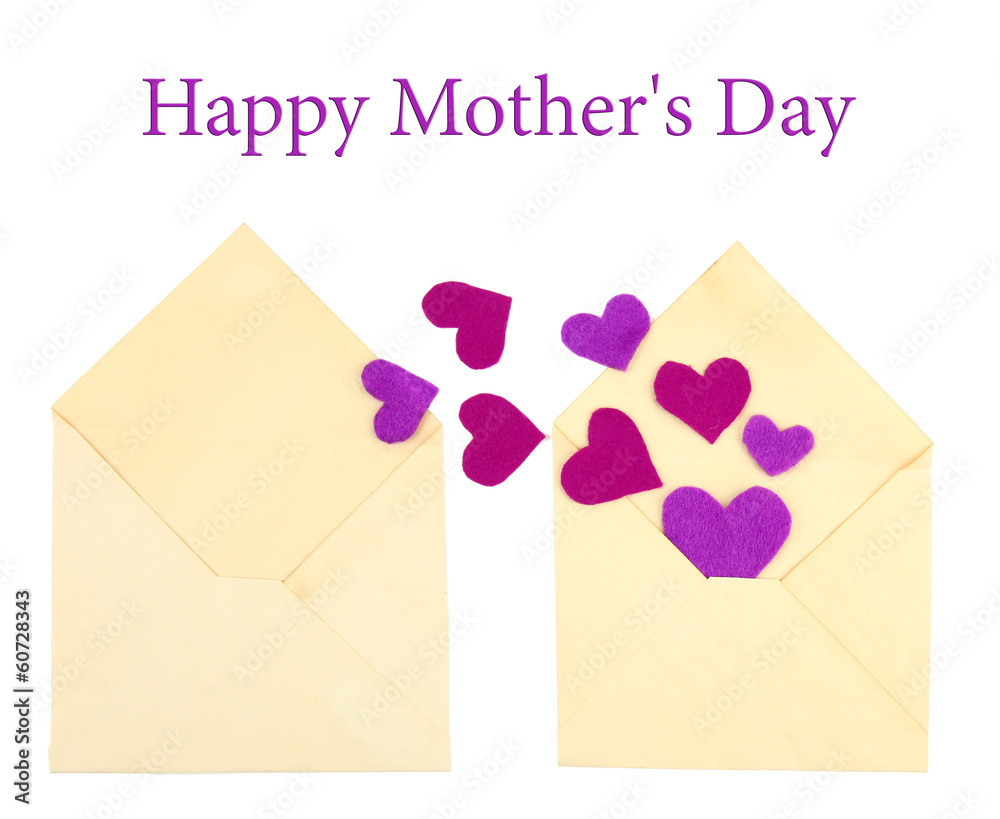 Beautiful old envelopes with decorative hearts, isolated