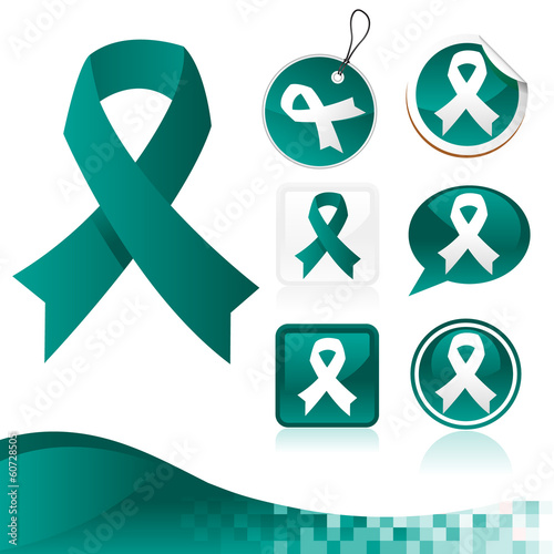 Set of teal awareness ribbons