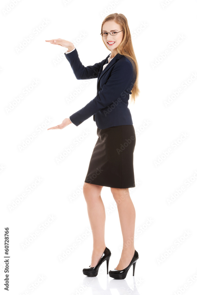 Beautiful caucasian business woman is having empty space between Beautiful caucasian business woman is having empty space between