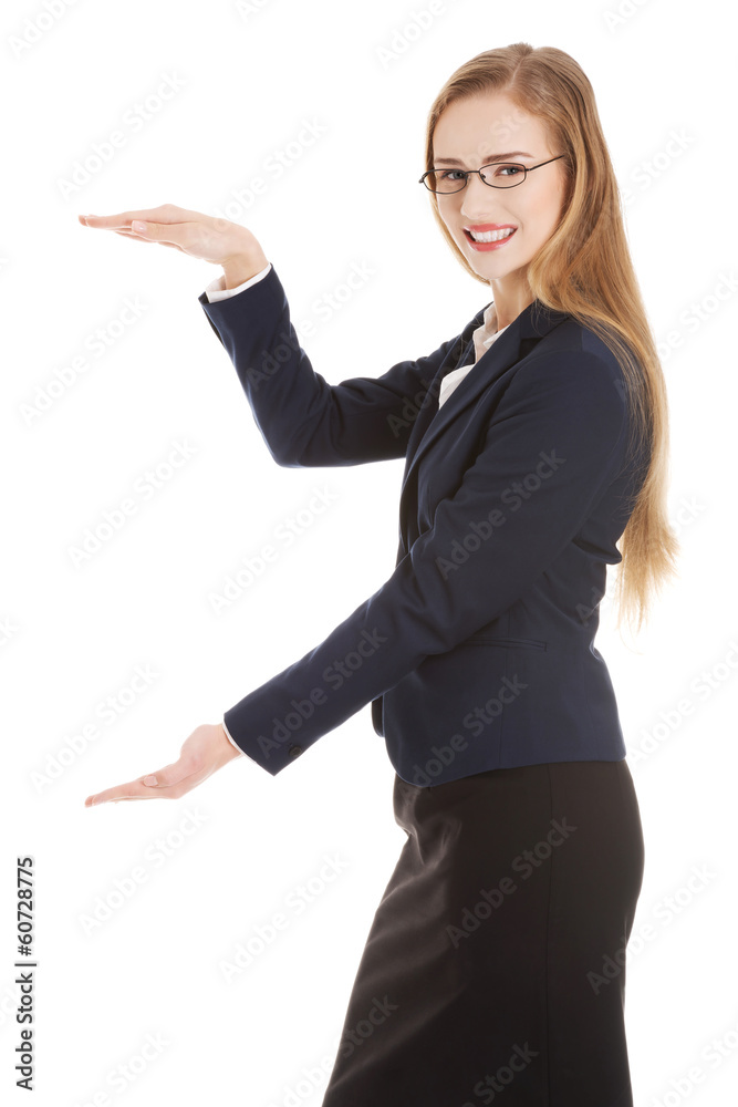 Beautiful caucasian business woman is having empty space between Beautiful caucasian business woman is having empty space between