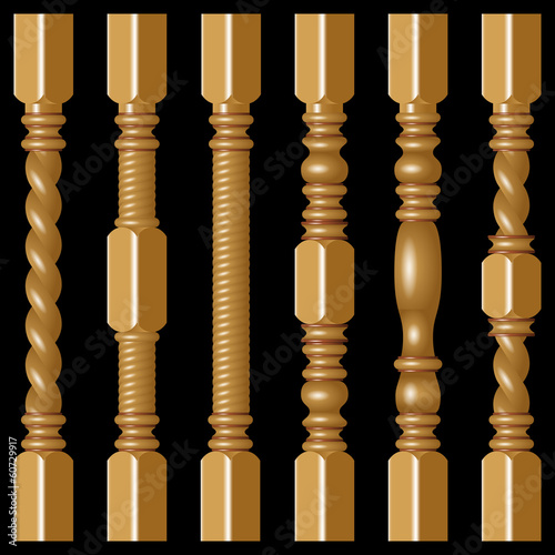 Hardwood Spindles on a black background