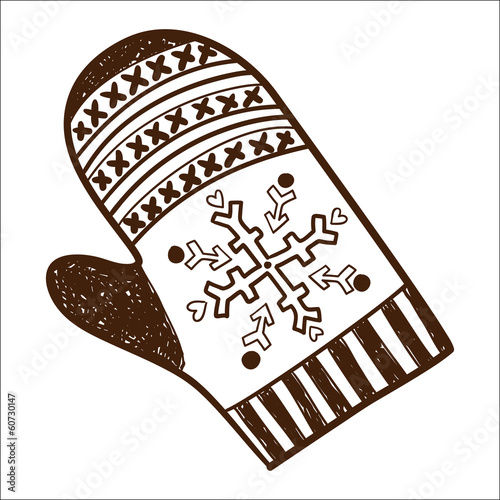 Winter knitted mitten isolated on white.