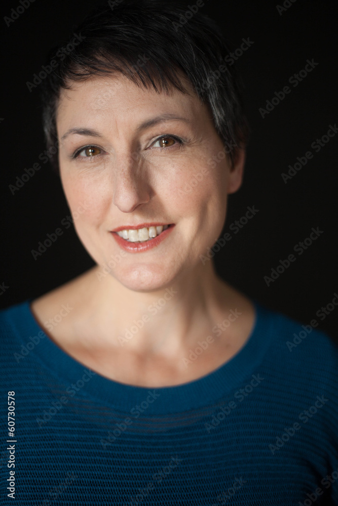 Beautiful Woman with Short Hair Black Background