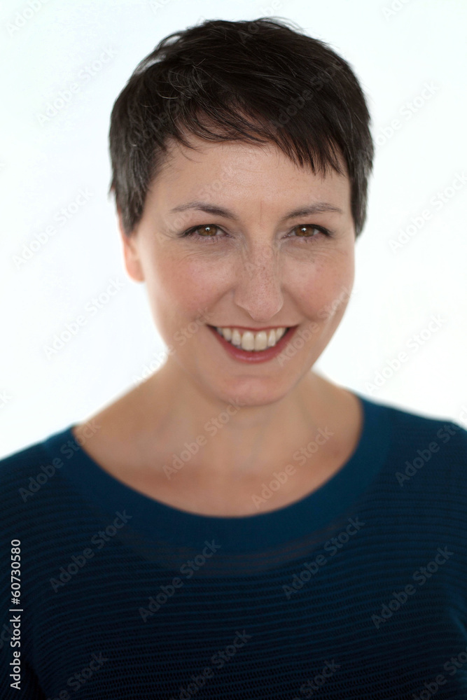 Beautiful Woman with Short Hair on White Background Beautiful Woman with Short Hair on White Background