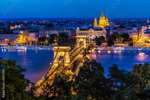Panorama of Budapest, Hungary, with the Chain Bridge and the Par