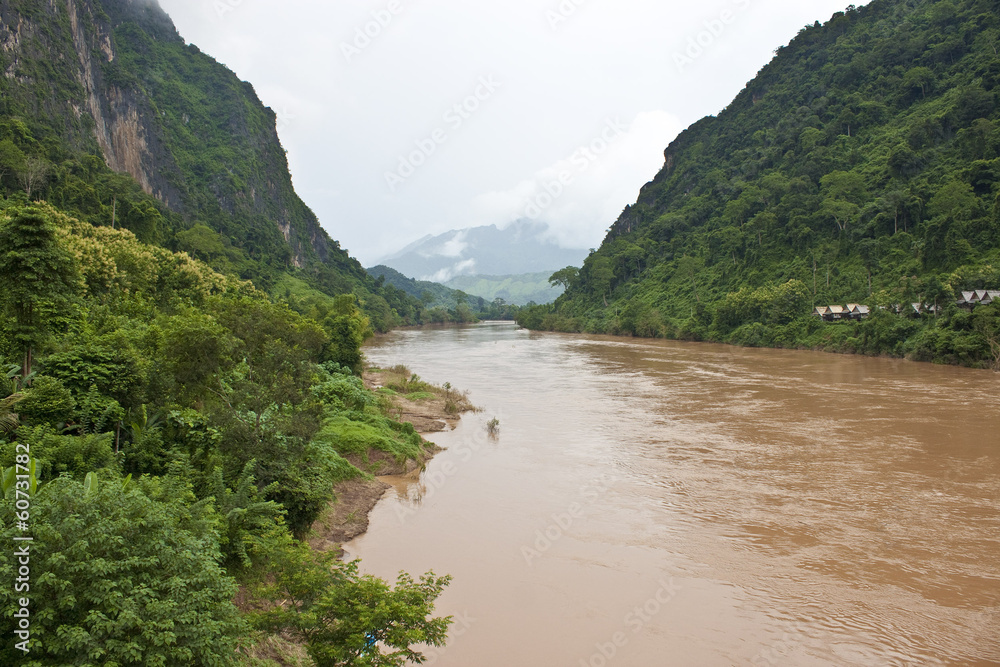 Nam Ou river in Nong Khiaw village, northern Laos Nam Ou river in Nong Khiaw village, northern Laos