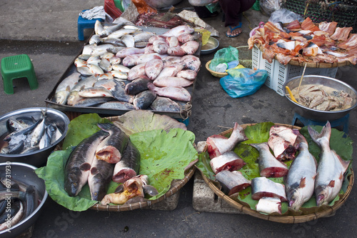 Fish on a street market in Pnom Penh, Cambodia photo