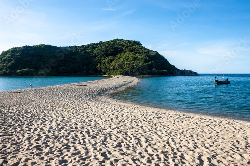 Mae Haad beach and Koh Ma islet on Koh Phangan island, Thailand photo