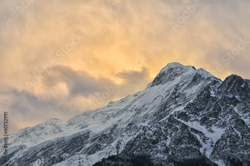 Gorgeous Snowy Mountain Peak in Himalayas at Sunset Soft Light