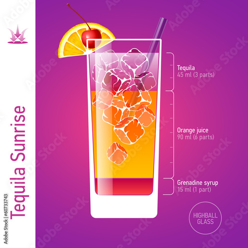 Tequila Sunrise. Cocktails infographics.