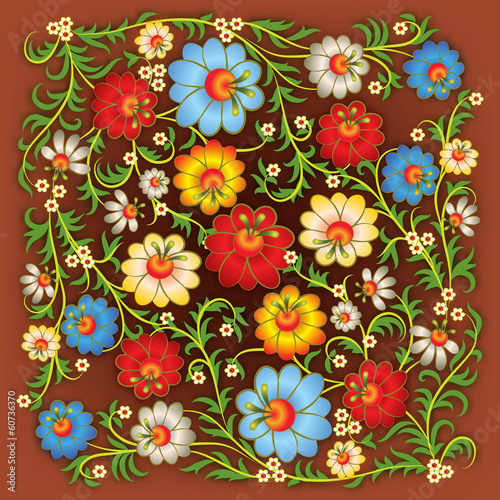 abstract floral ornament on red background