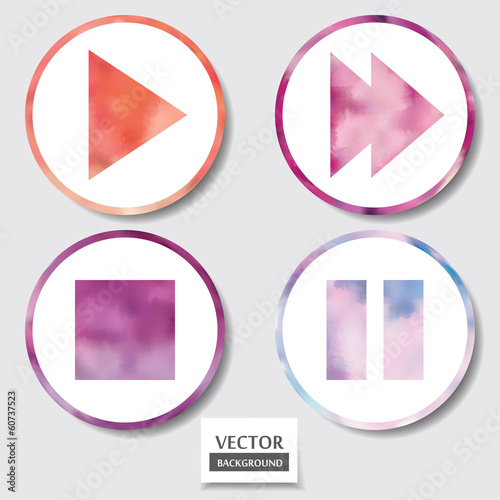 Set of four icons. Web and mobile apps circle watercolor button.