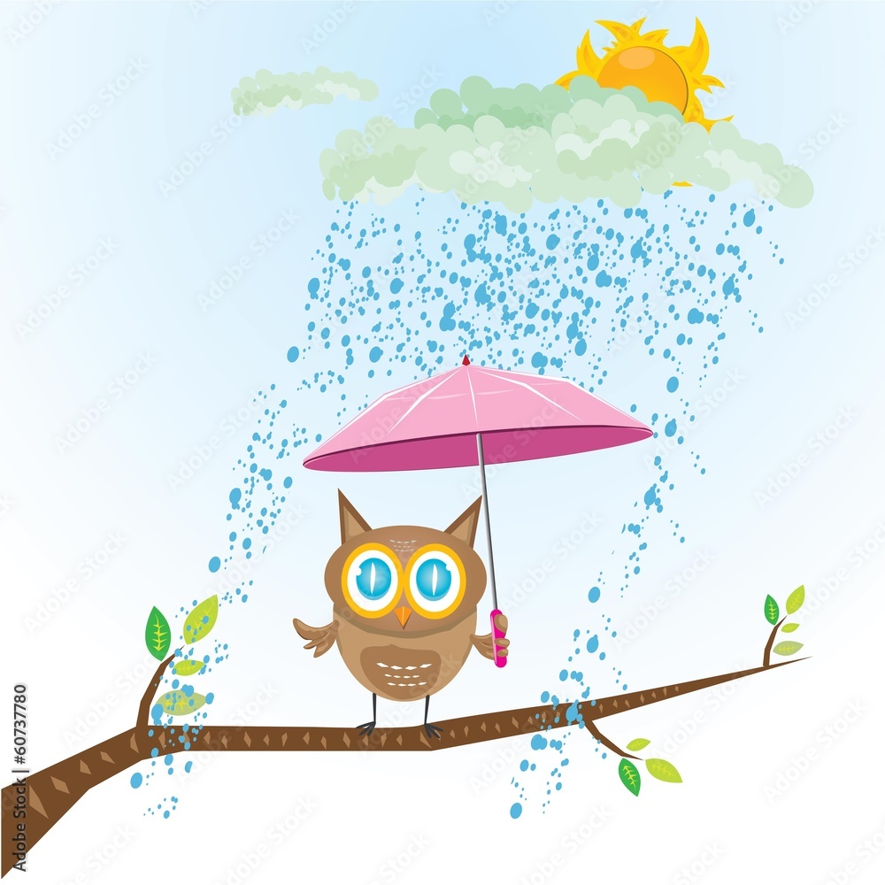 vector cartoon cute little owl bird on tree branch Stock Vector | Adobe ...