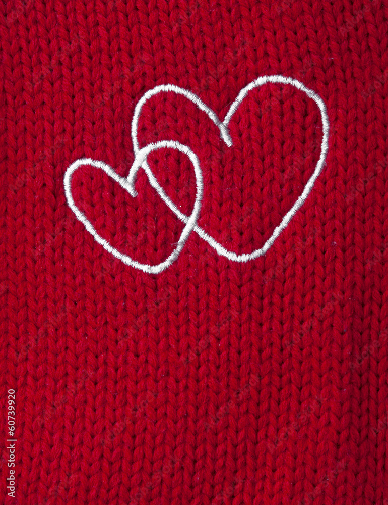 two white heart embroidered handmade on red canvas two white heart embroidered handmade on red canvas