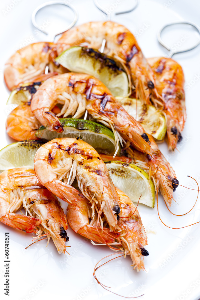 grilled skewers of prawns and lime in honey sauce grilled skewers of prawns and lime in honey sauce