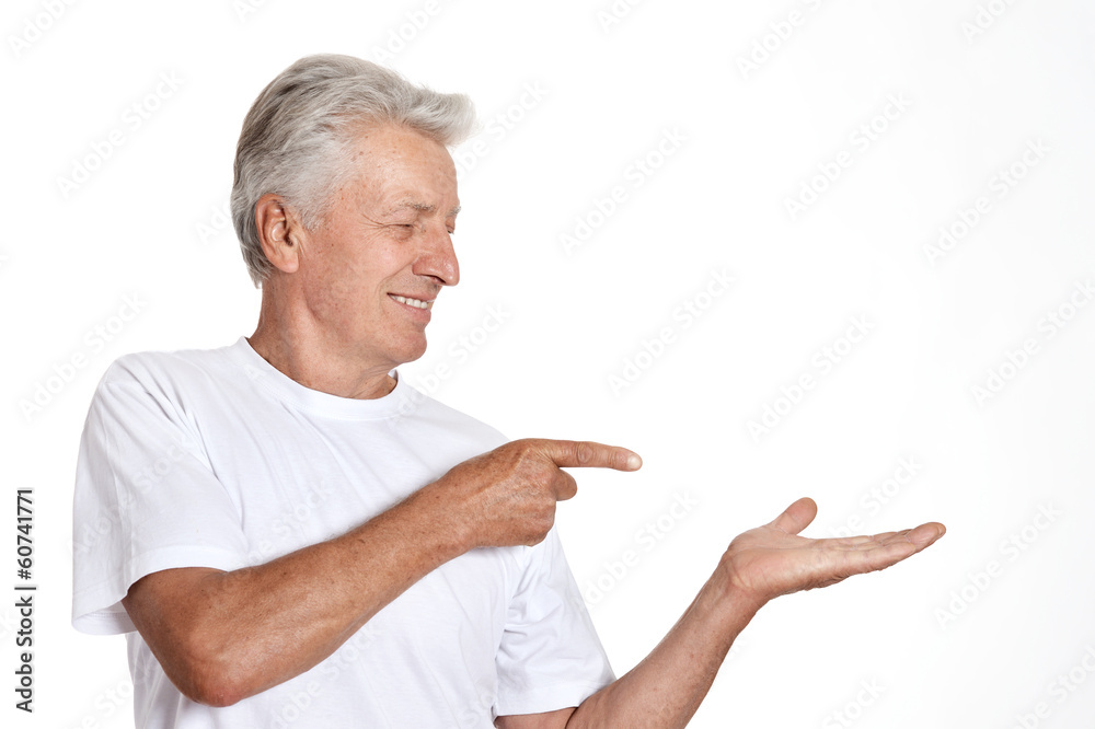 Mature man pointing with his finger Mature man pointing with his finger