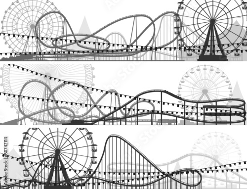 Set of banners of roller-coaster and Ferris Wheel.