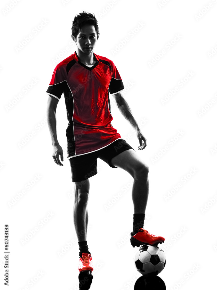 asian soccer player young man silhouette