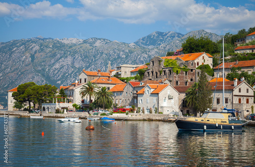 Main embankment of Perast town,Kotor Bay, Montenegro