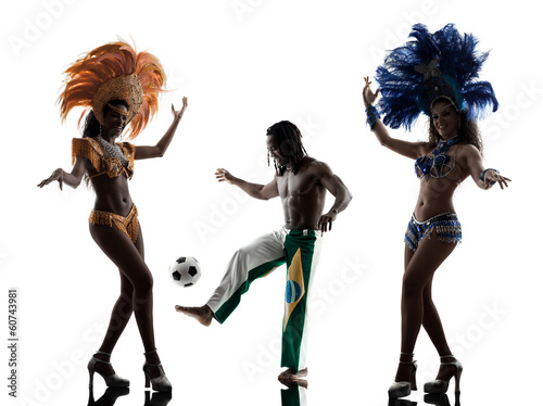 women samba dancer and soccer player man silhouette photo