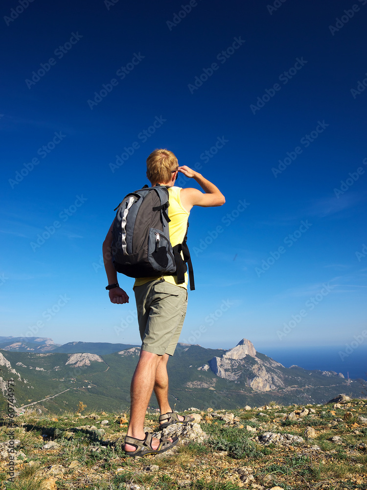 Climber on the mountain top. Sport concept Climber on the mountain top. Sport concept