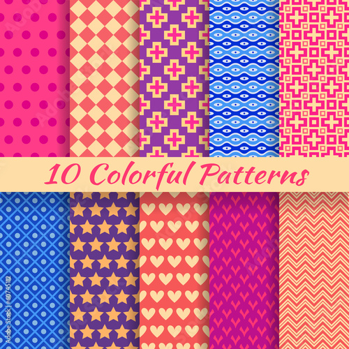 Colorful geometric bright seamless patterns (tiling).