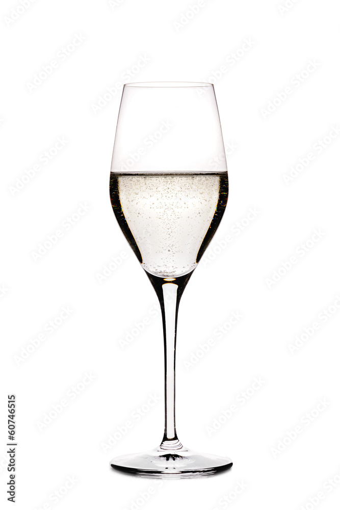 Glass of Sparkling Champagne isolated on White