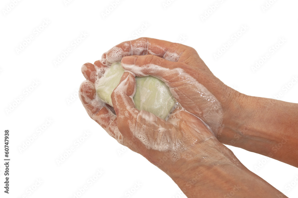 Female hands covered in soap suds