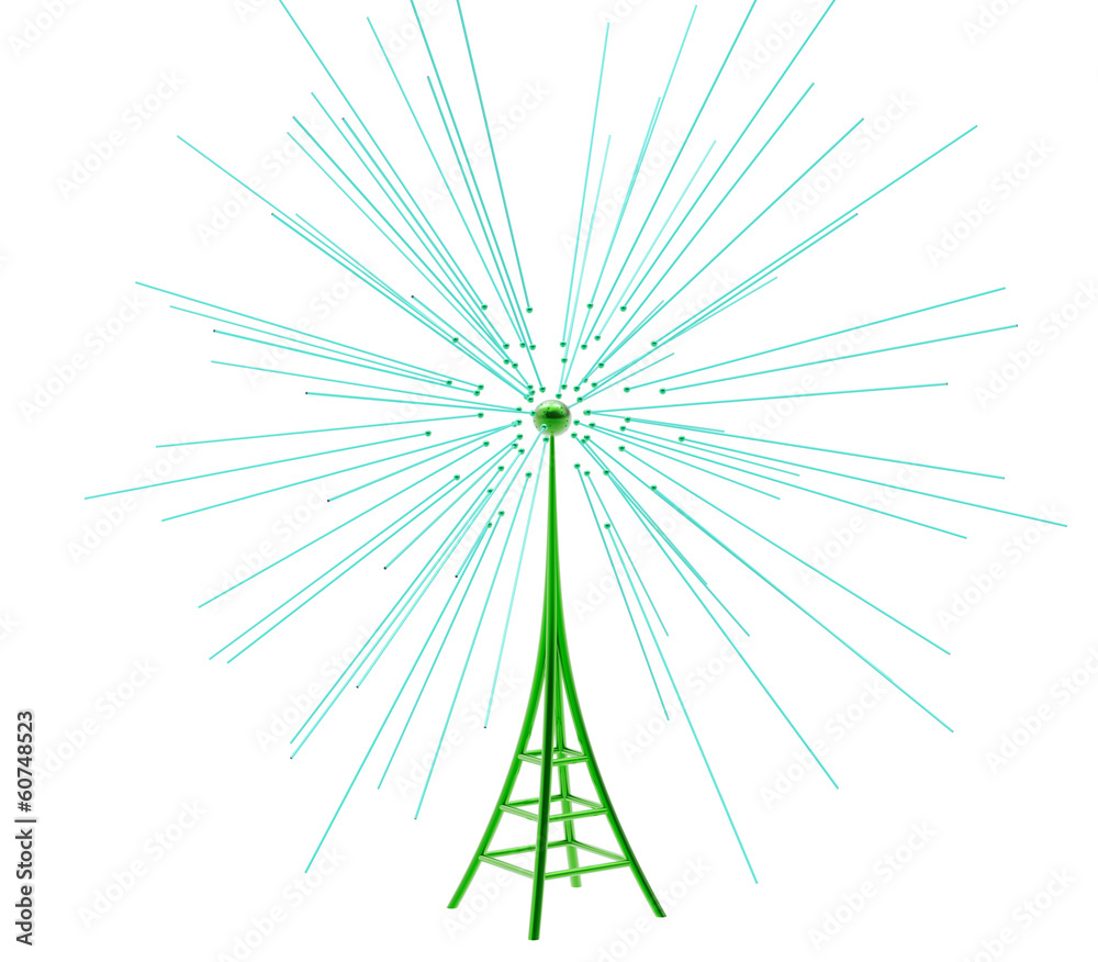 Obraz premium digital transmitter sends signals from high tower