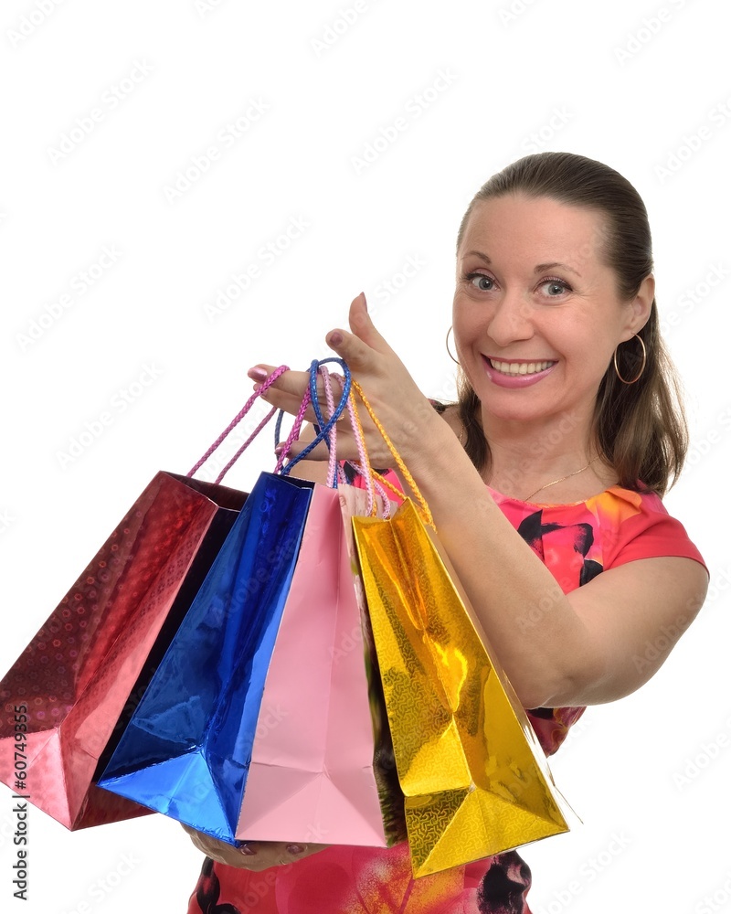 Happy woman smiling, enjoying shopping