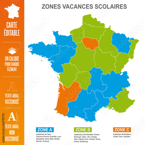 Carte des zones de vacances scolaires
