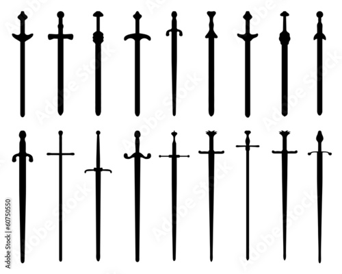 Black silhouettes of swords and sabers, vector