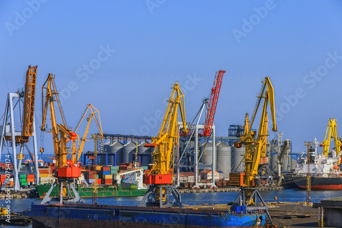 container cargo ships docked in port