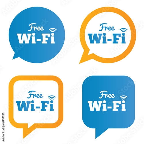 Wifi speech bubbles. Free wifi symbols. Wireless.